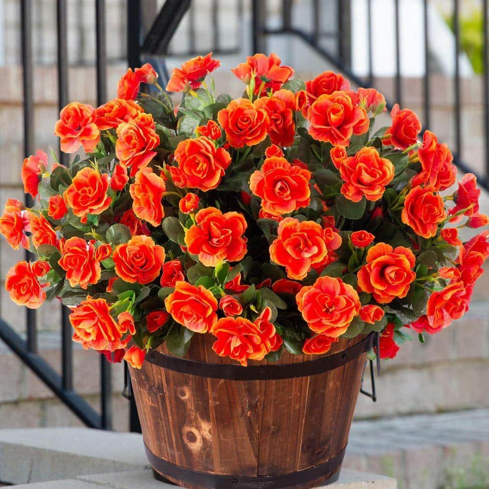 15.3 in. Fake Silk Orange Camellia Artificial Flowers LINBQ112