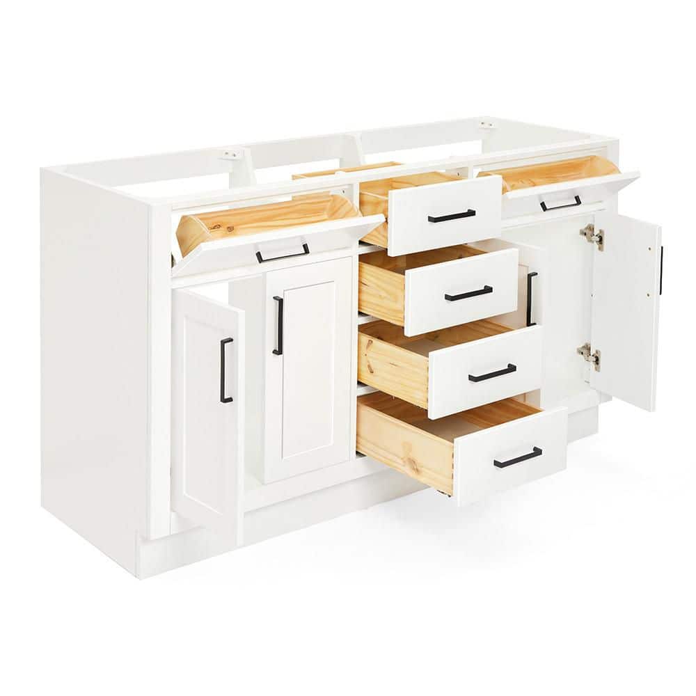 60'' White Hardwood Double Freestanding Bathroom Vanity