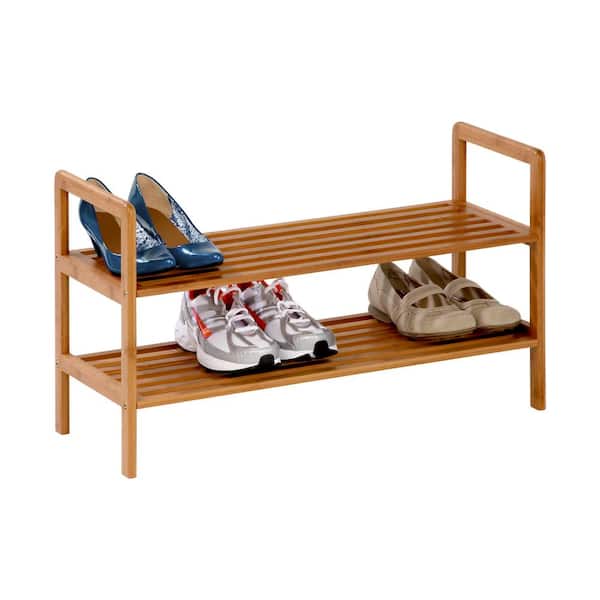 Honey-Can-Do 13.4 in. H 6-Pair White Wash Bamboo 2-Tier Shoe Rack