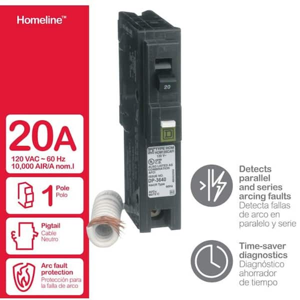 Square D - Homeline 20 Amp Single-Pole Combination Arc Fault Circuit Breaker(HOM120CAFIC)