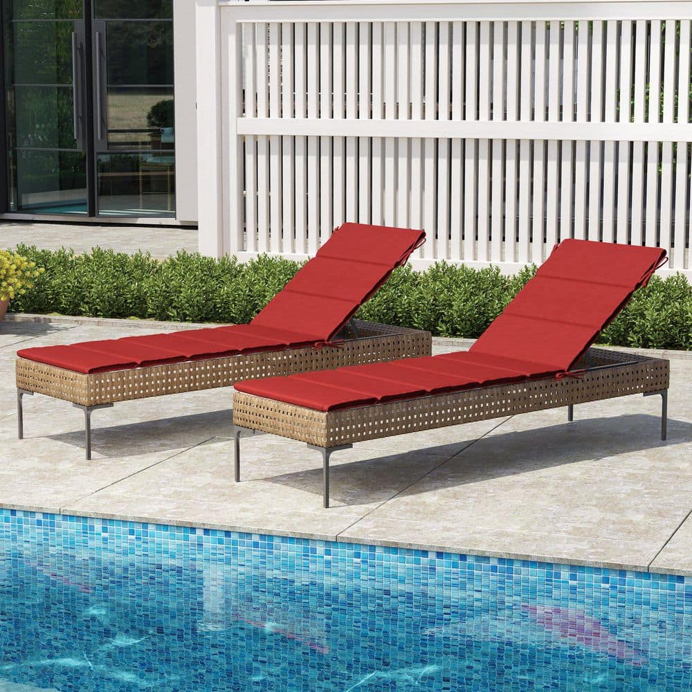 2 Pieces Foldable Outdoor Chaise Lounge Cushions with Ties 80 in. x 26 in. Replacement Patio Lounge Chair Cushion in Red price drop on PriceWatchPro