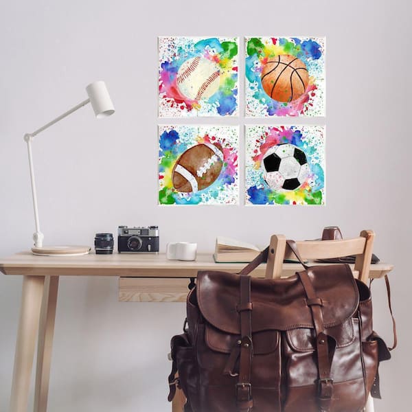 Rainbow Splatter Baseball by Kim Allen 4 Piece Unframed Sports Graphic Art Print 12 in. x 12 in.