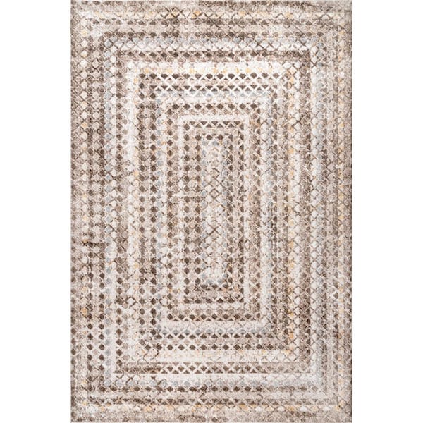 Carley Machine Washable Geometric Beige 5 ft. x 8 ft. Area Rug