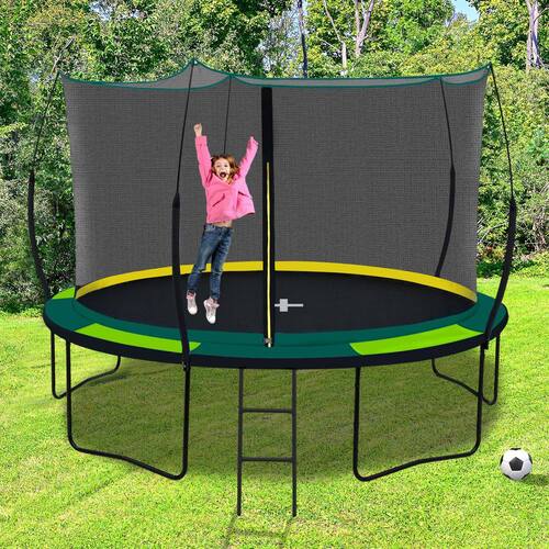 12 Green Round Trampoline with Safety Enclosure Net