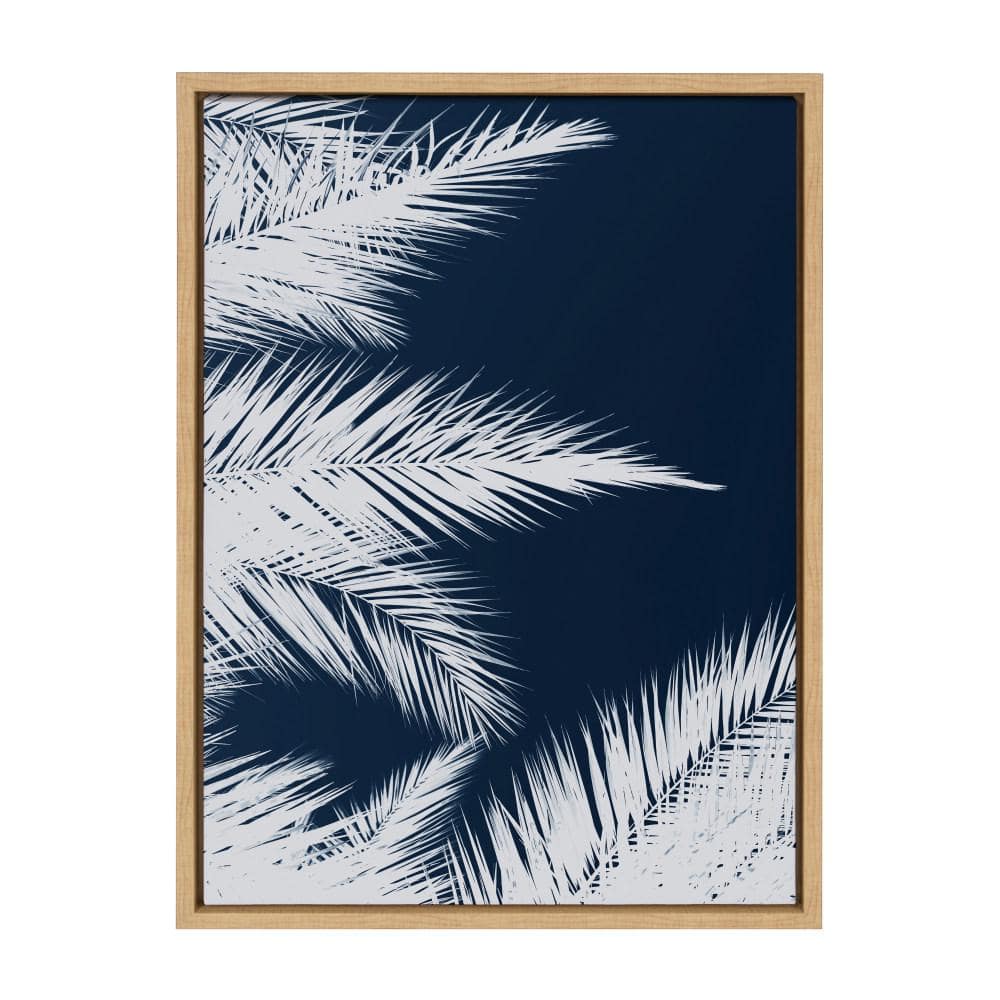 Natural Framed Blue and White Palm Canvas Wall Art
