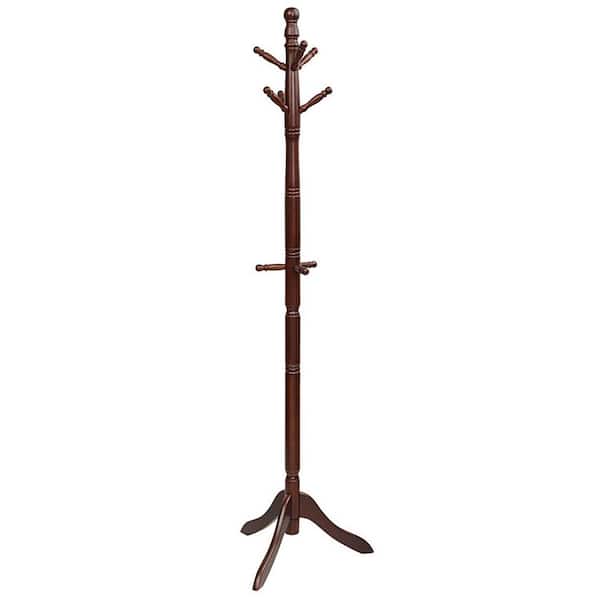 Brown Freestanding Coat Racks Coatstands with 9-Hooks and Adjustable Height for Entryway or Bedroom