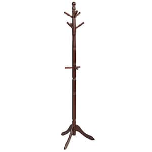 Brown Entryway Height Adjustable Coat Stand with 9 Hooks