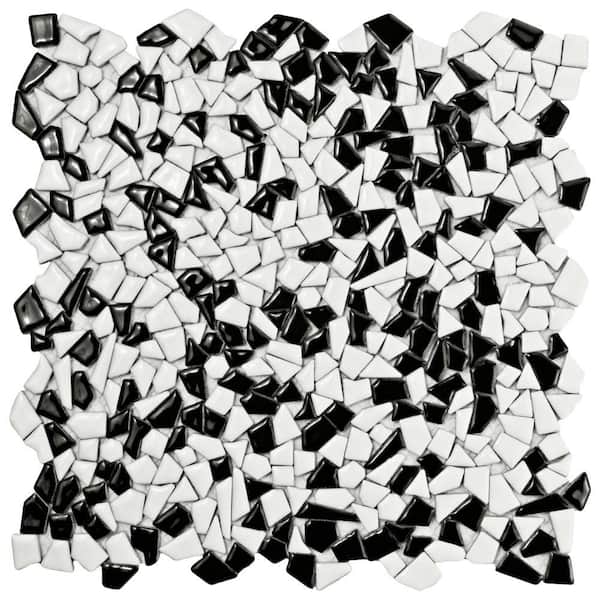 Merola Tile Jazz Black and White 11-1/4 in. x 11-1/4 in. Ceramic Mosaic Tile (0.88 sq. ft./Each)
