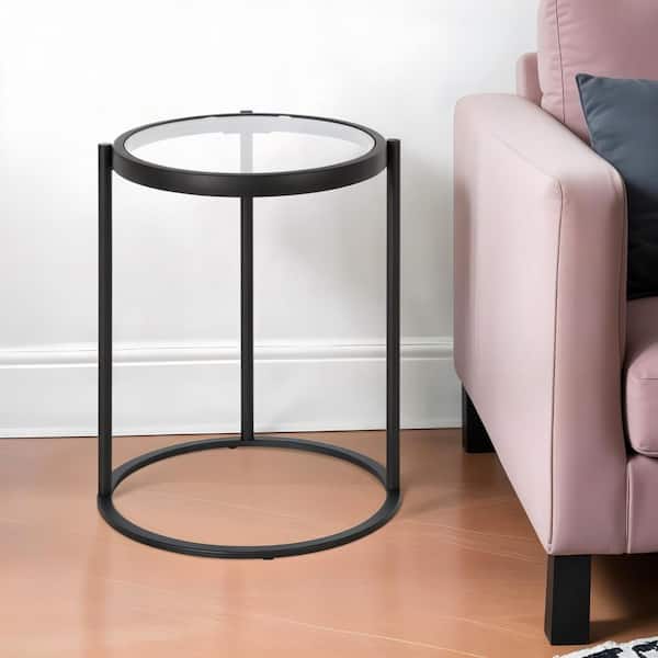 HomeRoots 16 in. Black Round Glass End Table