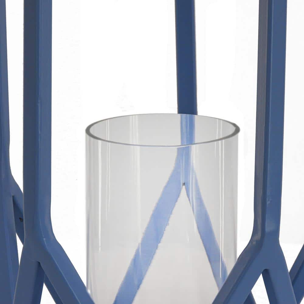 Ice Melt Blue Geometric Steel Hanging Candle Lantern, 14"