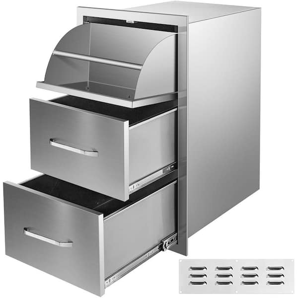 VEVOR Outdoor Kitchen Drawers 17 in. W x 30 in. H x 21 in. D Mount Triple BBQ Drawers with Handle BBQ Island Drawers