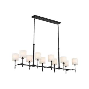 Ali 56.5 in. 10-Light Black Traditional Shaded Linear Chandelier for Dining Room