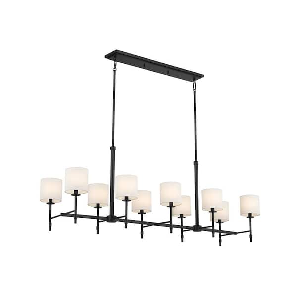 Ali 56.5 in. 10-Light Black Traditional Shaded Linear Chandelier for Dining Room