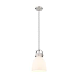 Newton Bell 100-Watt 1 Light Satin Nickel Shaded Pendant Light with Frosted glass Frosted Glass Shade