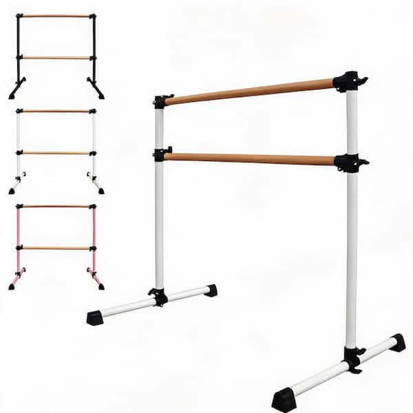 White Solid Wood 48 in. Portable Ballet Barre with Adjustable Height 6.7-46 in. Steel Base Non-Assembled