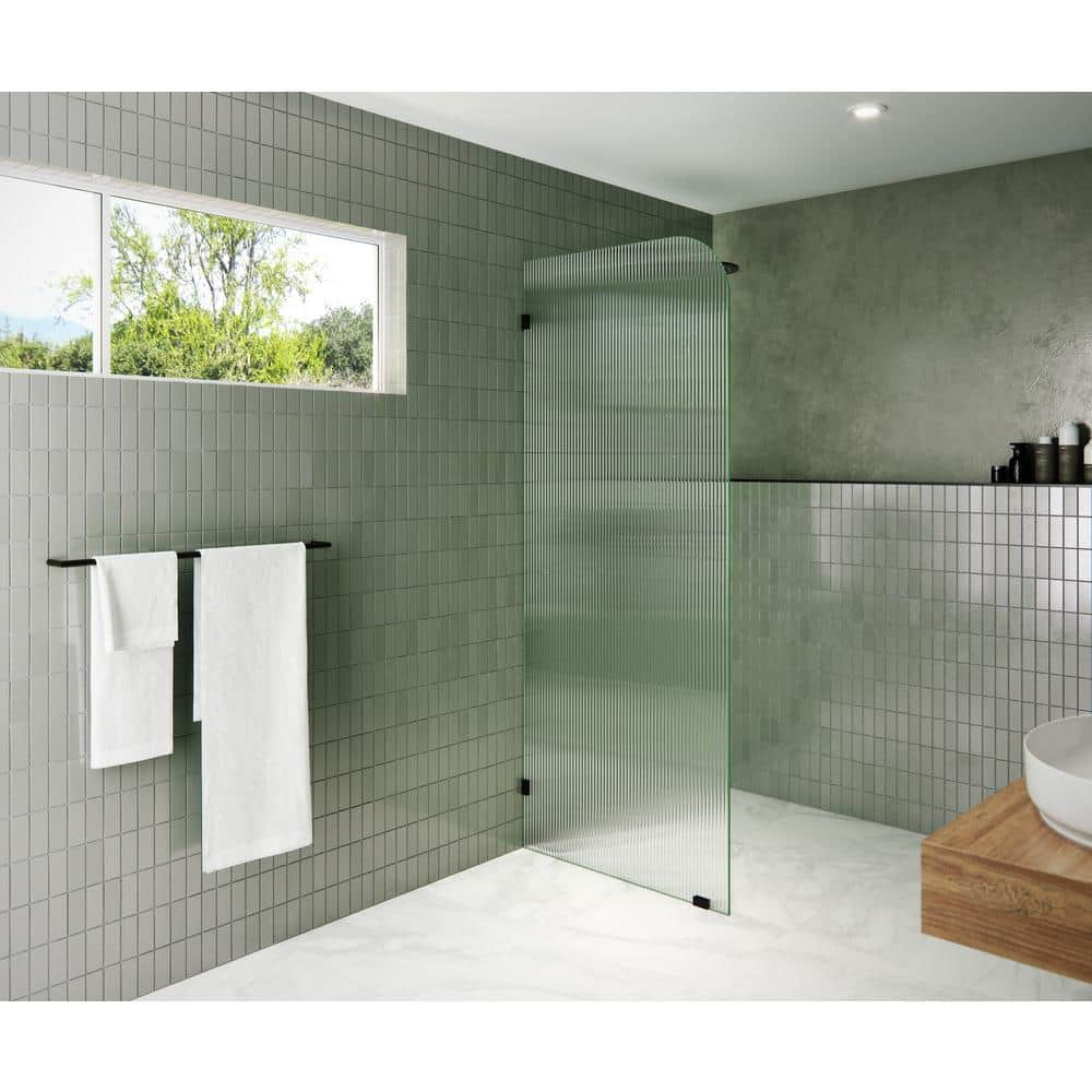 32 in. x 78 in. x .375 in. Fixed Frameless Shower Door Fixed Panel Fluted Frosted Radius Left Hand -  Glass Warehouse, FL-RAD-32-L-ORB