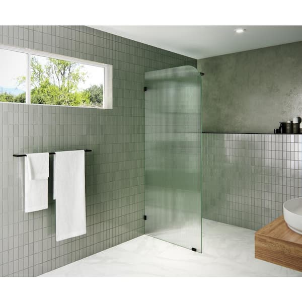 Glass Warehouse 32 in. x 78 in. x .375 in. Fixed Frameless Shower Door Fixed Panel Fluted Frosted Radius Left Hand