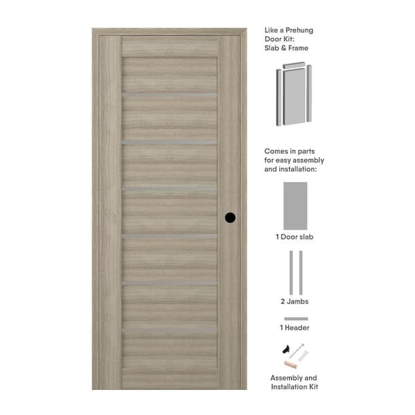 Belldinni 30 in. x 96 in. Alba Left-Hand Solid Core 7-Lite Frosted Glass Shambor Wood Composite Single Prehung Interior Door