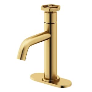 Ruxton Pinnacle Single Handle Single-Hole Bathroom Faucet Set with Deck Plate in Matte Brushed Gold
