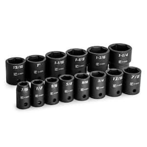1/2 in. Drive SAE 6-Point Shallow Impact Socket Set (14-Piece)
