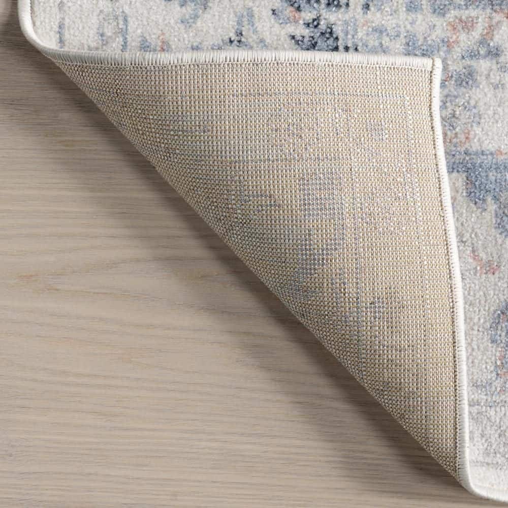 Everlee Faded Persian Blue and Beige Washable Area Rug
