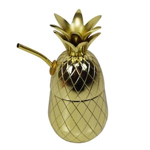 Solid Brass Gold Pineapple Tumbler Shaker Straw 16 oz. Handcrafted with Rubber Seal 5 in. L x 4 in. W x 7.5 in. H