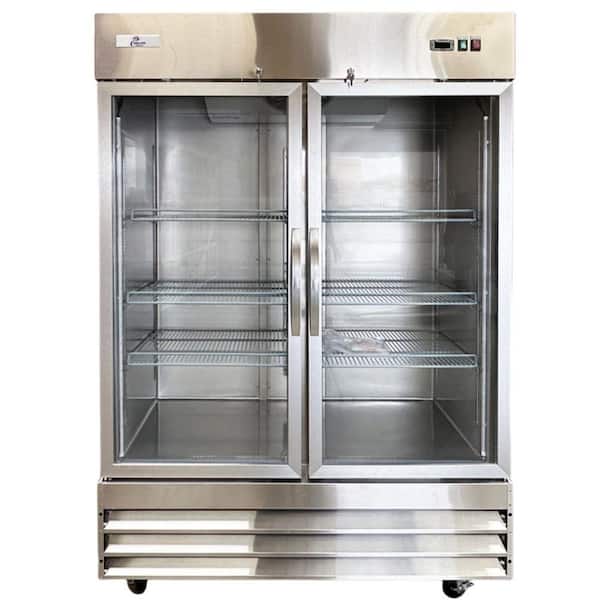54 in. W 47 cu.ft Two Glass Door Refrigerator Display Reach-In Upright Commercial Merchandiser in Stainless Steel