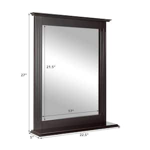 22.5 in. W x 27 in. H Rectangular MDF Framed Wall Bathroom Vanity Mirror in Brown with Bottom Shelf