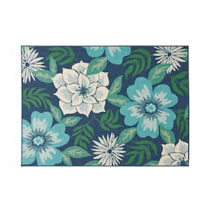 Farrah Blue and Green 5 ft. x 3 ft. Indoor/Outdoor Patio Area Rug