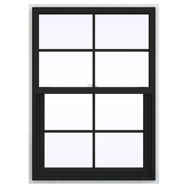 30 in. x 36 in. V-2500 Series Bronze Exterior/White Interior FiniShield Vinyl Single Hung Window, Colonial Grids/Grilles