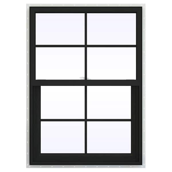 JELD-WEN 30 in. x 42 in. V-2500 Series Bronze Exterior/White Interior FiniShield Vinyl Single Hung Window, Colonial Grids/Grilles