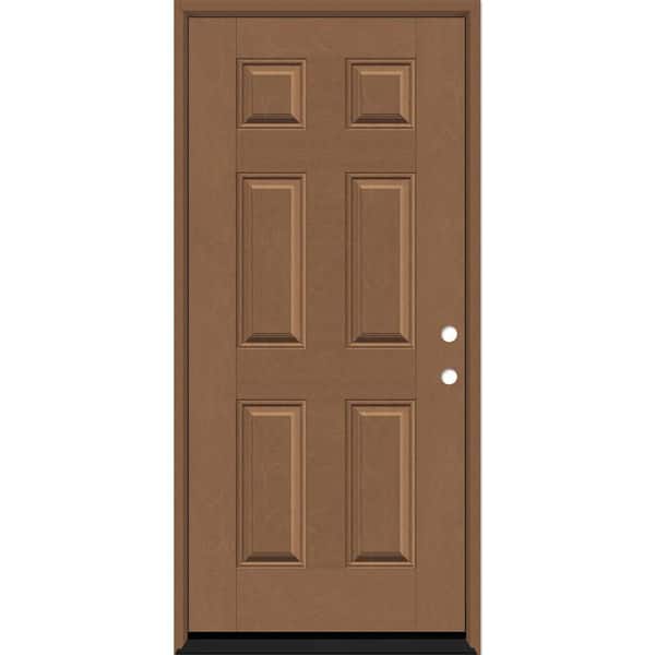 Steves & Sons Regency 36 in. x 80 in. 6 Panel LHIS AutumnWheat Stain Mahogany Fiberglass Prehung Front Door with 4-9/16 Jamb