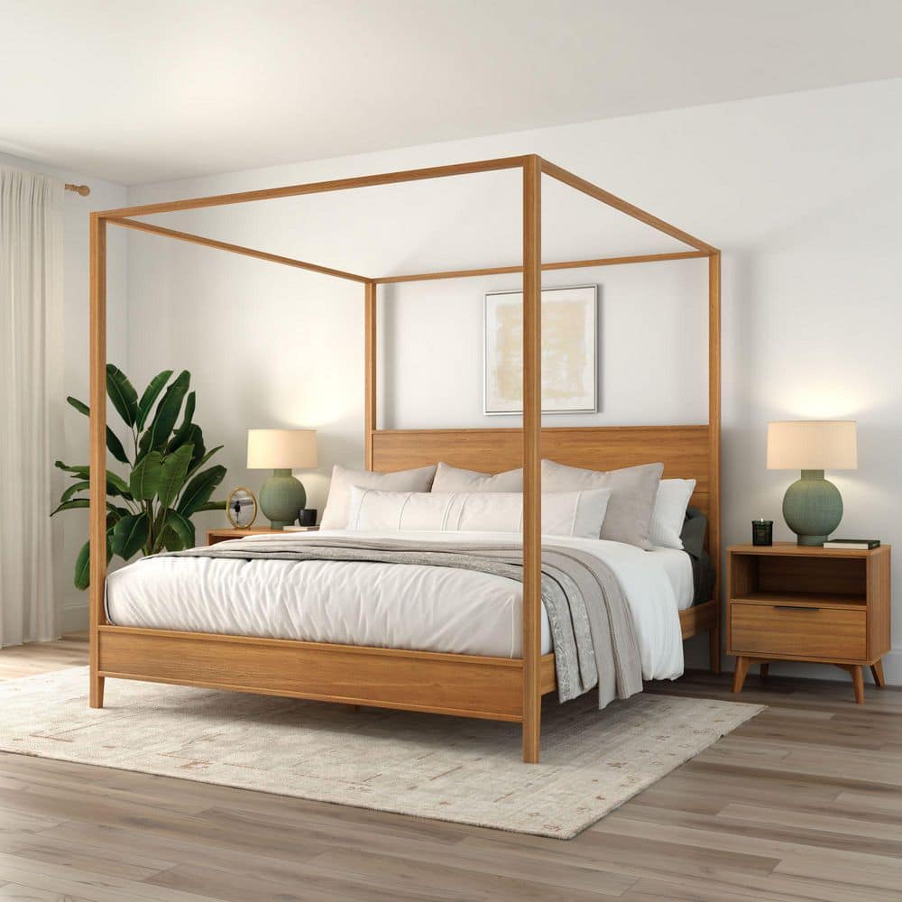 Haven Brown Wood Frame King Canopy Bed with Solid Wood price history on PriceWatchPro
