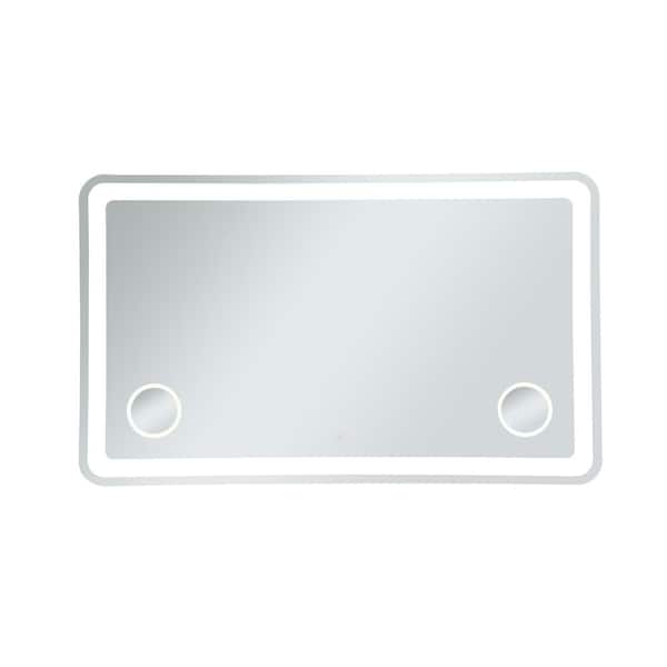 Unbranded Timeless Home 60 in. W X 36 in. H Modern Metal Framed Magnifying LED Wall Bathroom Vanity Mirror in Glossy White