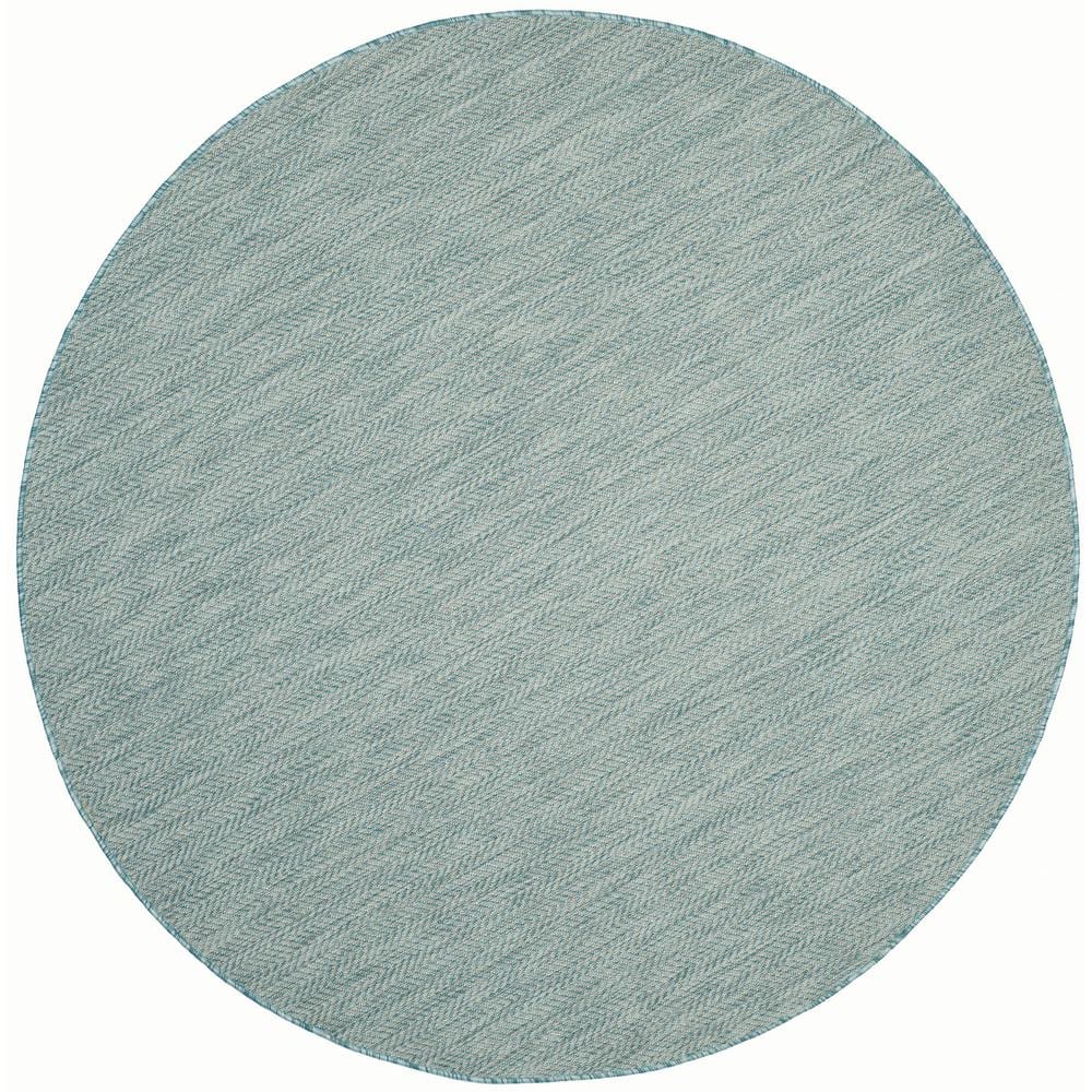 Courtyard Aqua/Gray 9 ft. x 9 ft. Solid Color Chevron Indoor/Outdoor Round Area Rug price history on PriceWatchPro