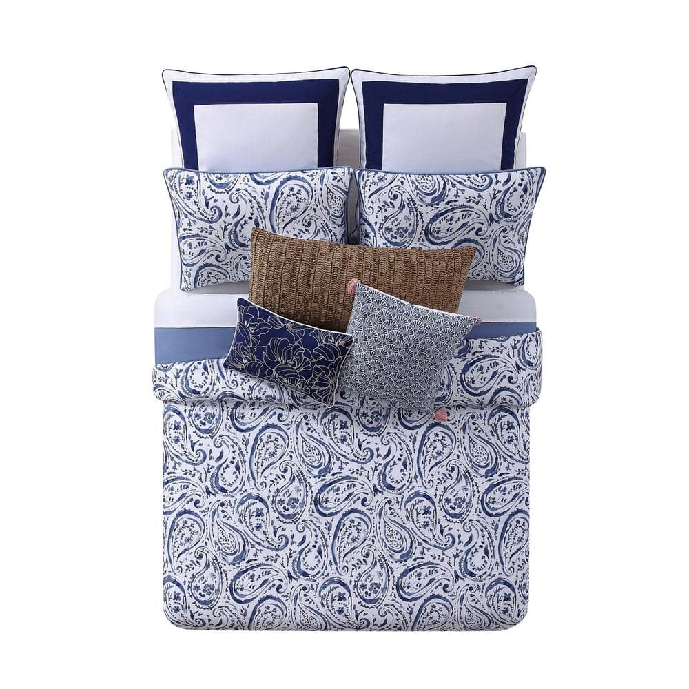 Twin White Cotton Paisley Comforter Set