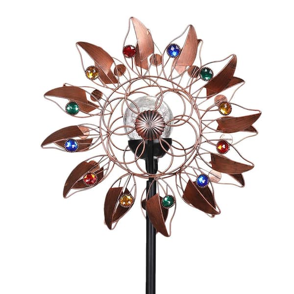 Solar Wind Spinner Decorative Stakes Multi-Color LED-Solar Glass Ball, Kinetic Sculptures, Dual-Direction Lawn Ornament