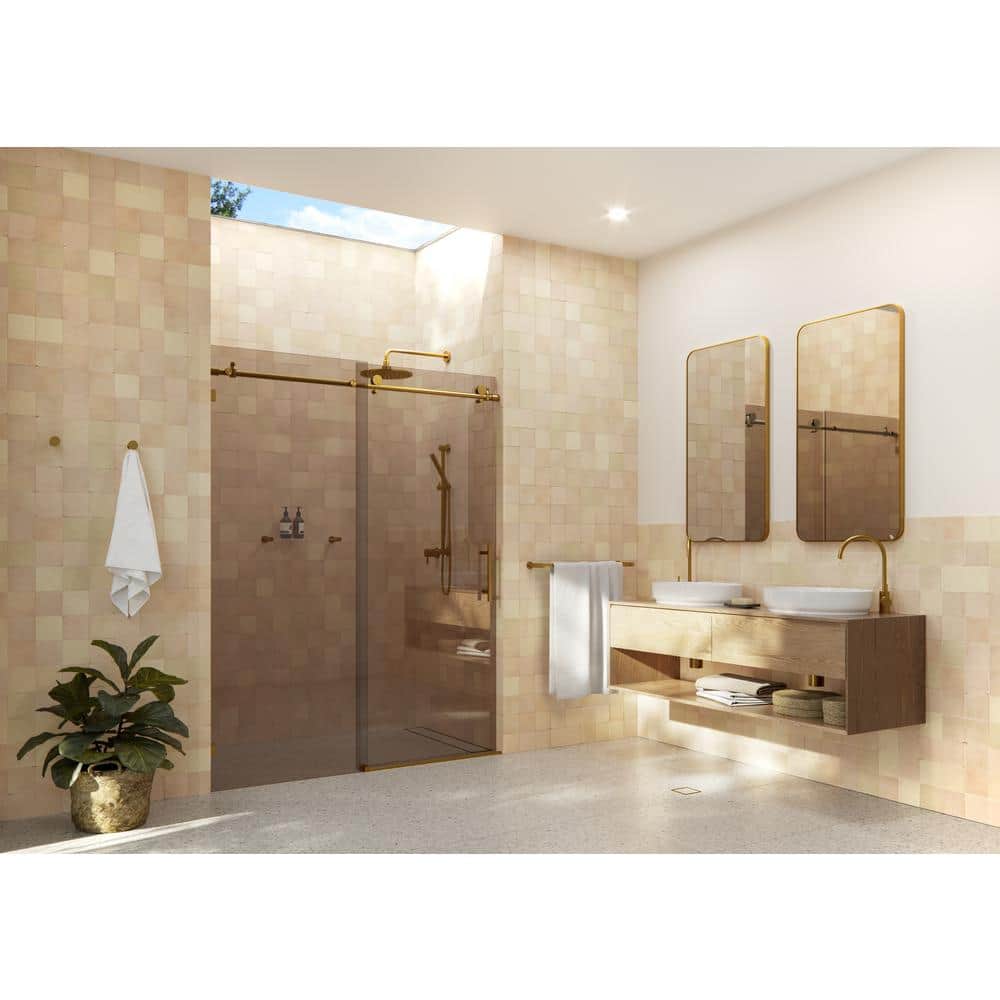 Equinox 60'' Satin Brass Frameless Tinted Sliding Shower Door