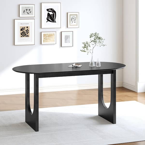 Dovelina Isabella Black Color Oak Wood Double Pedestal Base 79 in