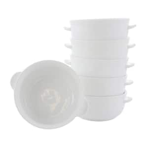 Simply White 18 fl. oz. 5.5 in. White Porcelain Double Handle Bistro Bowls (Set of 6)