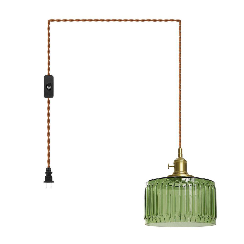 Modern 1-Light Dark Green Plug-In Mid-Century Hanging Pendant Light with Ribbed Glass Shade Kitchen Island Chandelier price history on PriceWatchPro