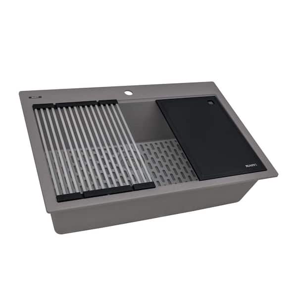 epiStage 33 in. Drop-in Topmount SIngle Bowl Worstation Kitchen Sink in Urban Gray Granite Composite with Accessories