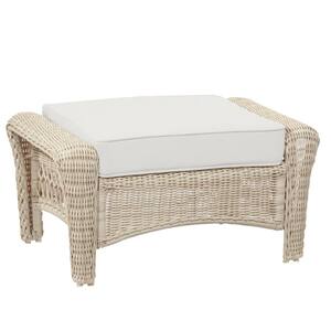 Park Meadows Off-White Wicker Outdoor Patio Ottoman with Bare Cushion
