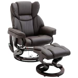 Brown Massage Recliner and Ottoman, PU Leisure Office Chair with 10 Vibration Points, Adjustable Backrest