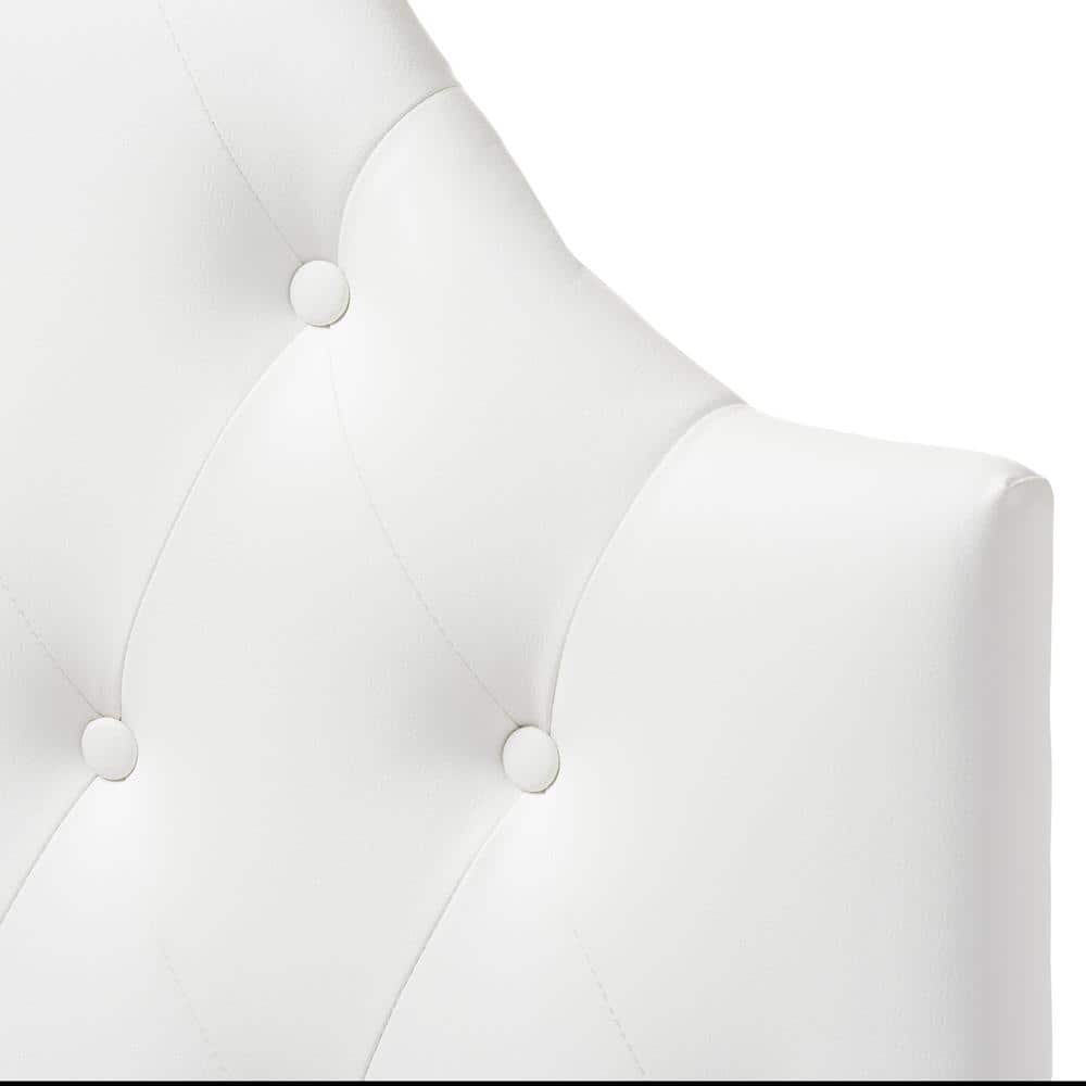 Queen White Faux Leather Tufted Scalloped Headboard
