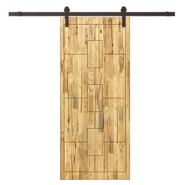 CALHOME 24 in. x 84 in. Weather Oak Stained Pine Wood Modern Interior Sliding Barn Door with Hardware Kit