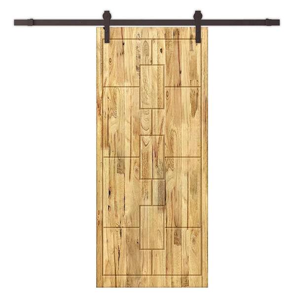 CALHOME 42 in. x 84 in. Weather Oak Stained Pine Wood Modern Interior Sliding Barn Door with Hardware Kit
