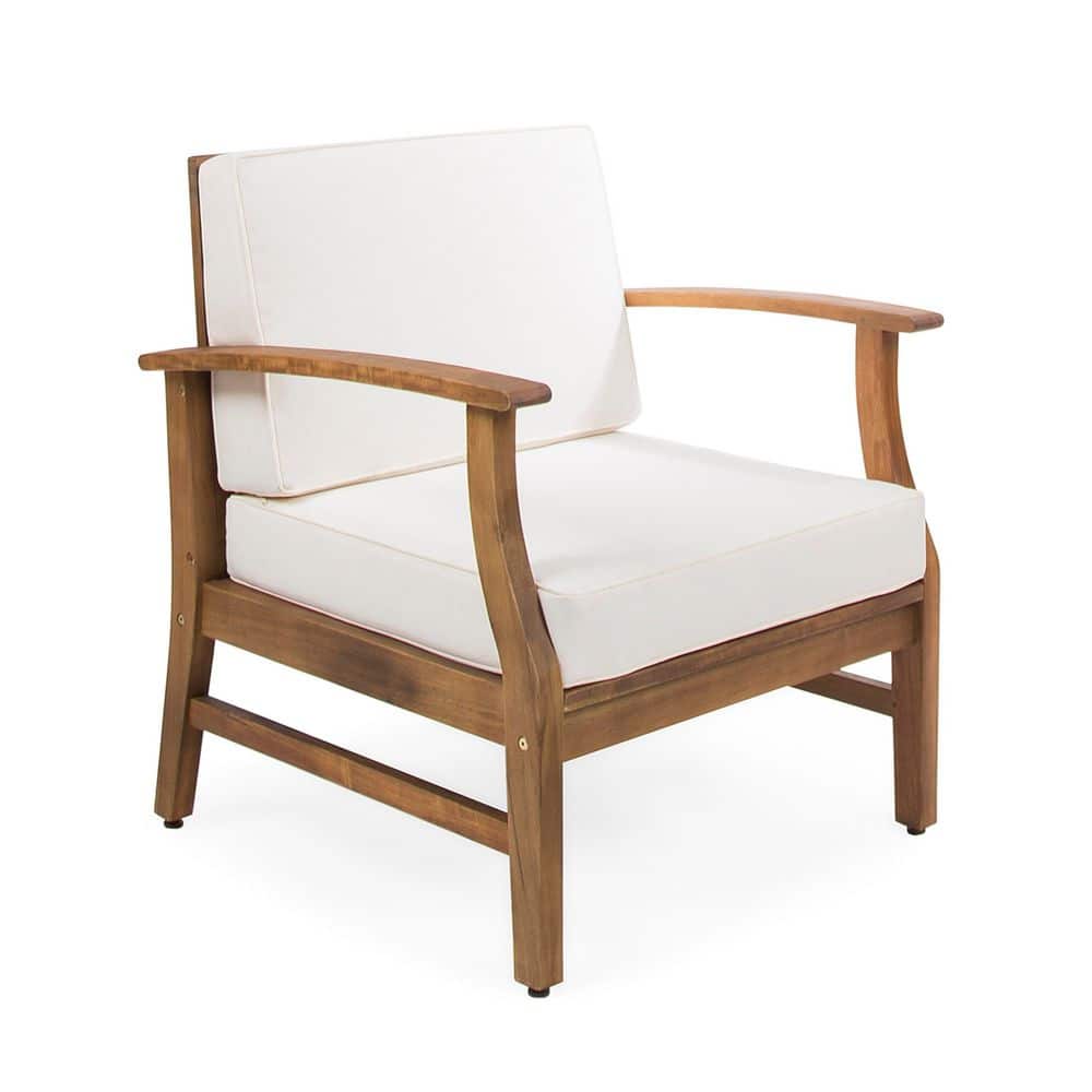 Wood Outdoor Lounge Chair Patio Dining Chair with Cream Cushion (1-Pack) price history on PriceWatchPro
