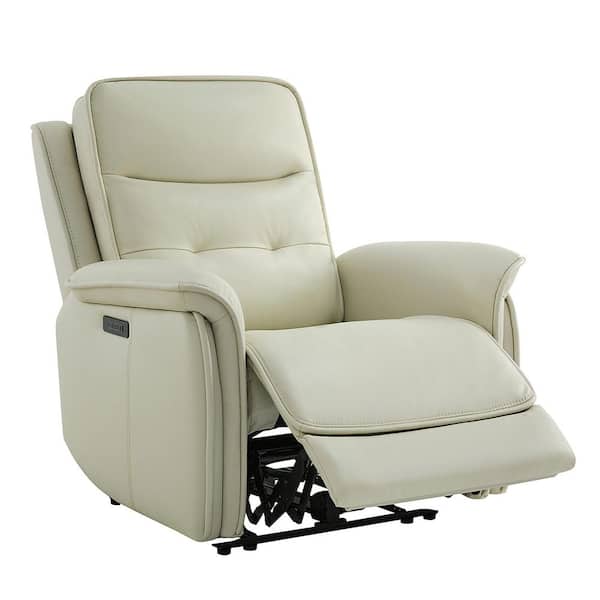 Spruce & Spring Valeo Cream Top Grain Leather Power Recliner with