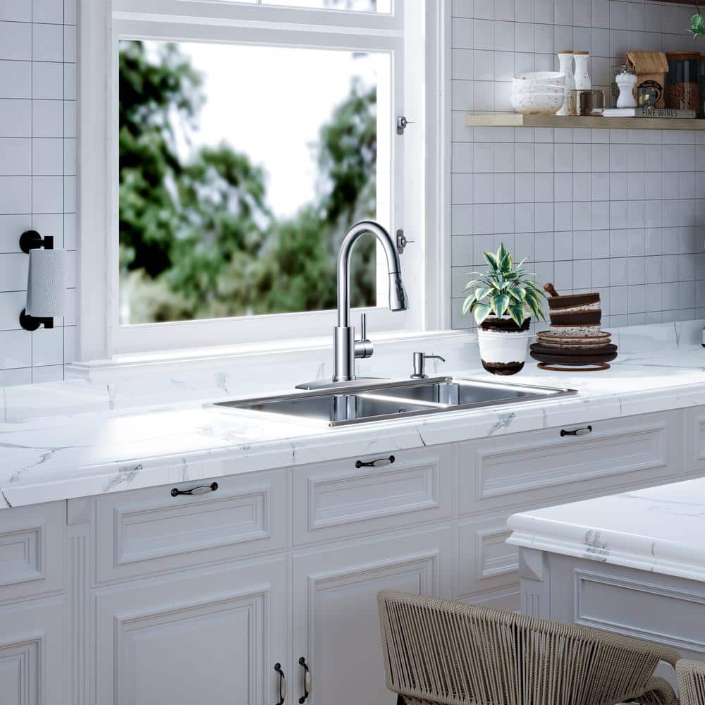 Chrome Pull-Down Kitchen Faucet with Soap Dispenser